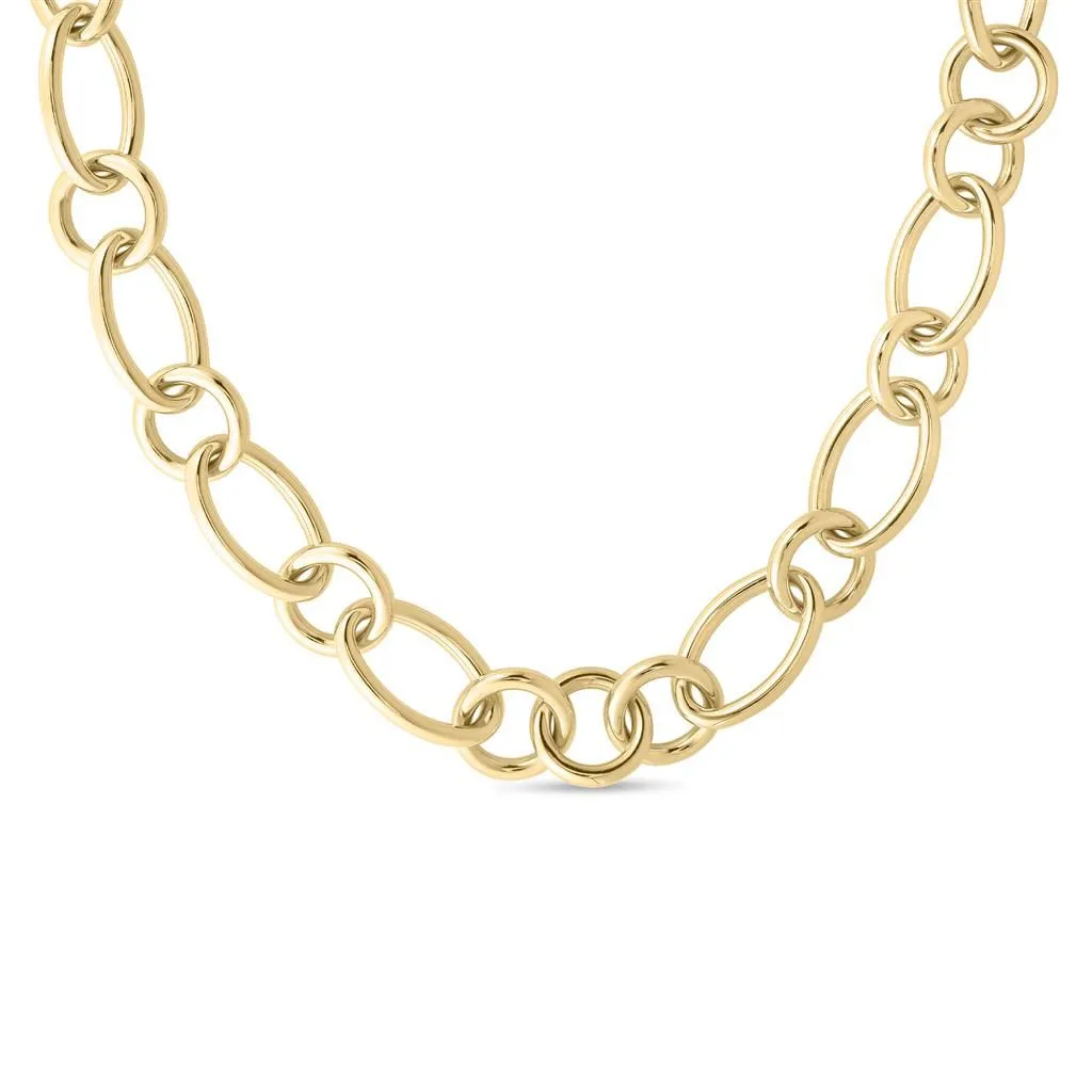 18K Yellow Gold Roberto Coin Alternating Round and Oval Link Chain Necklace