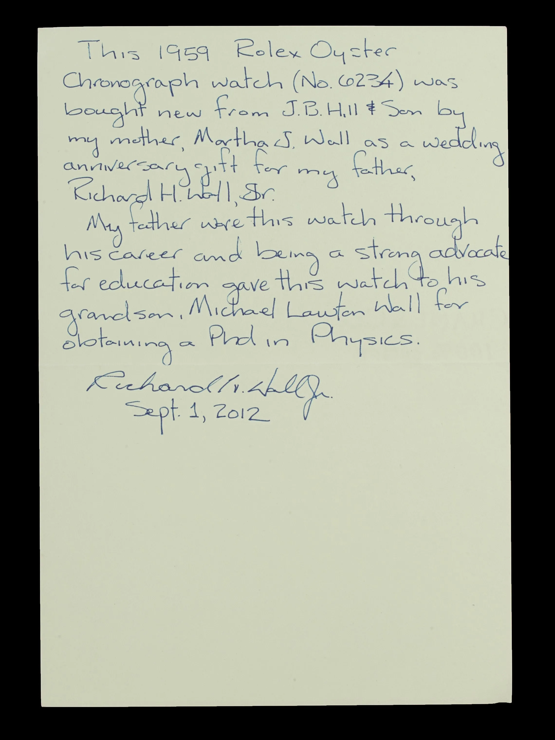 1959 Rolex Chronograph Pre-Daytona (Ref.6234) Box, Papers, Letters From Original Owner