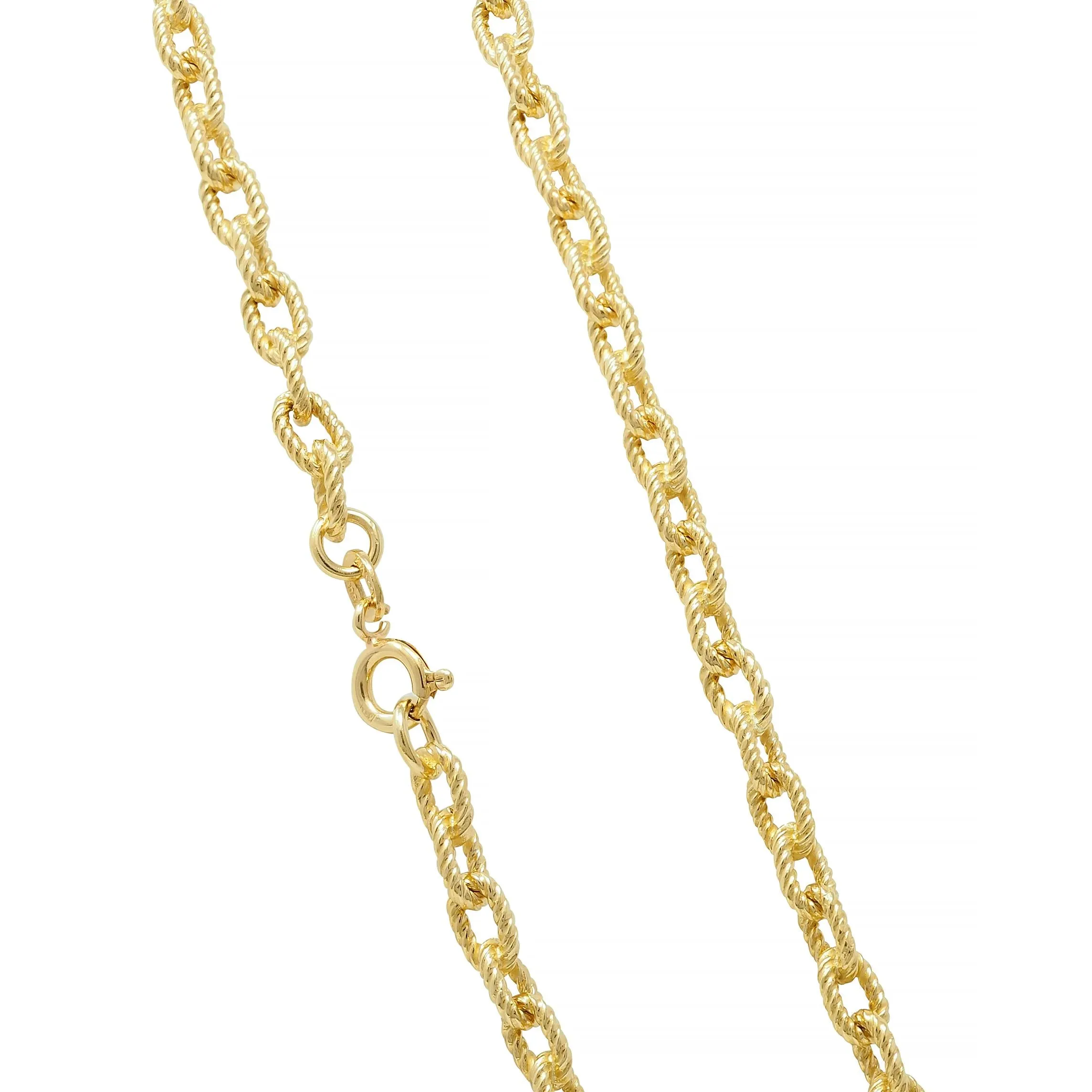 1960's 18 Karat Yellow Gold Twisted Rope Cable Link Chain Vintage Necklace