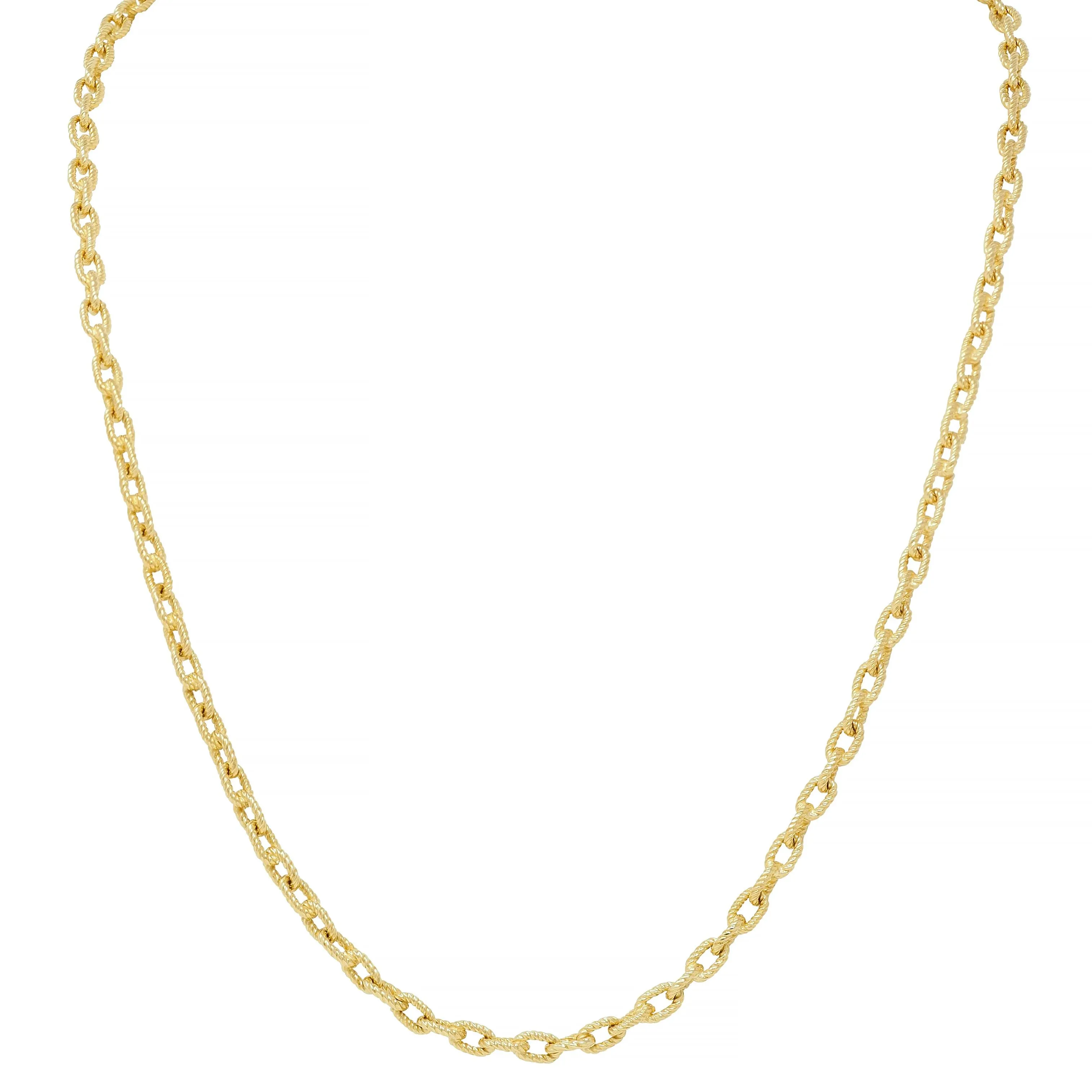 1960's 18 Karat Yellow Gold Twisted Rope Cable Link Chain Vintage Necklace