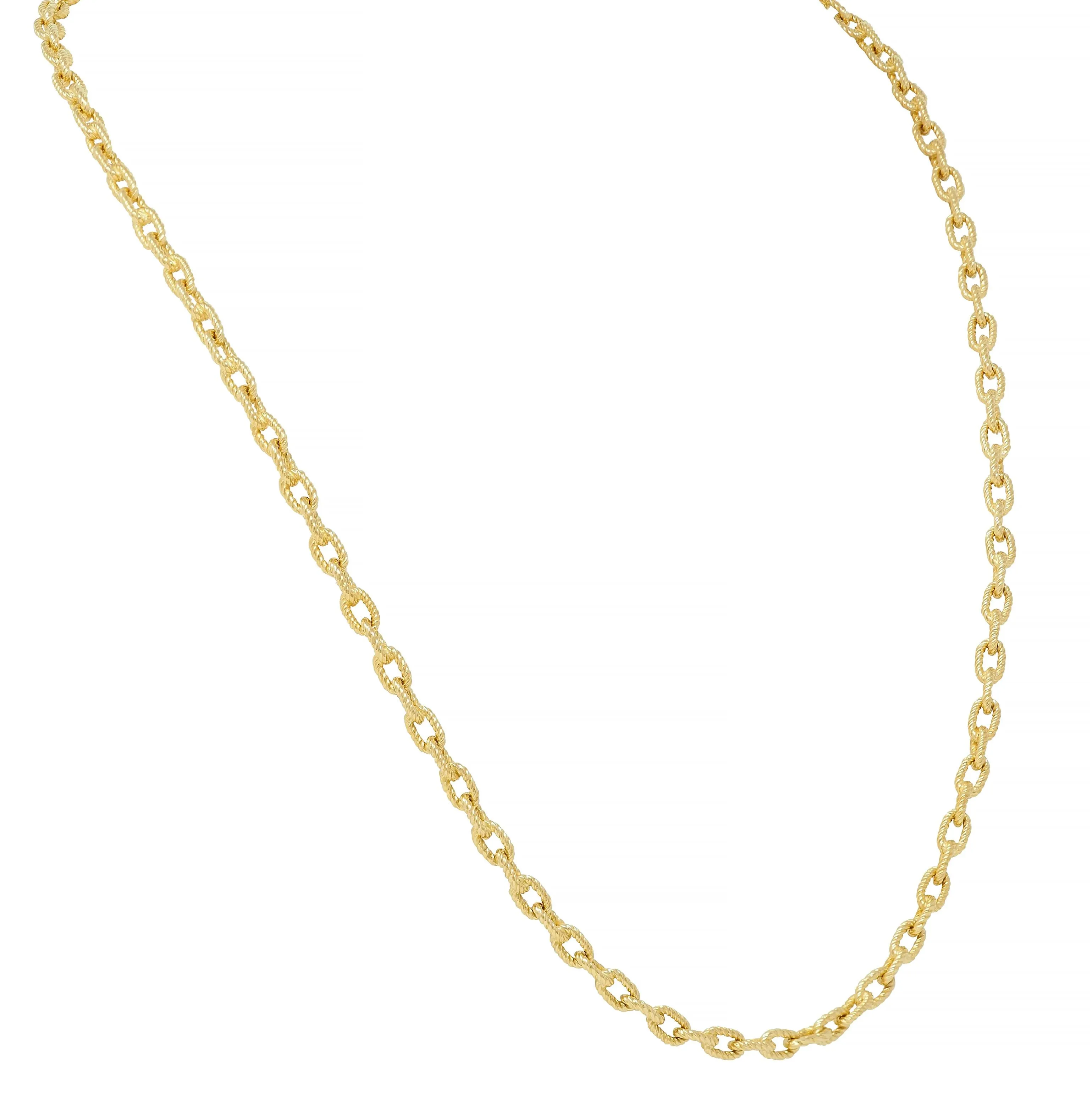 1960's 18 Karat Yellow Gold Twisted Rope Cable Link Chain Vintage Necklace