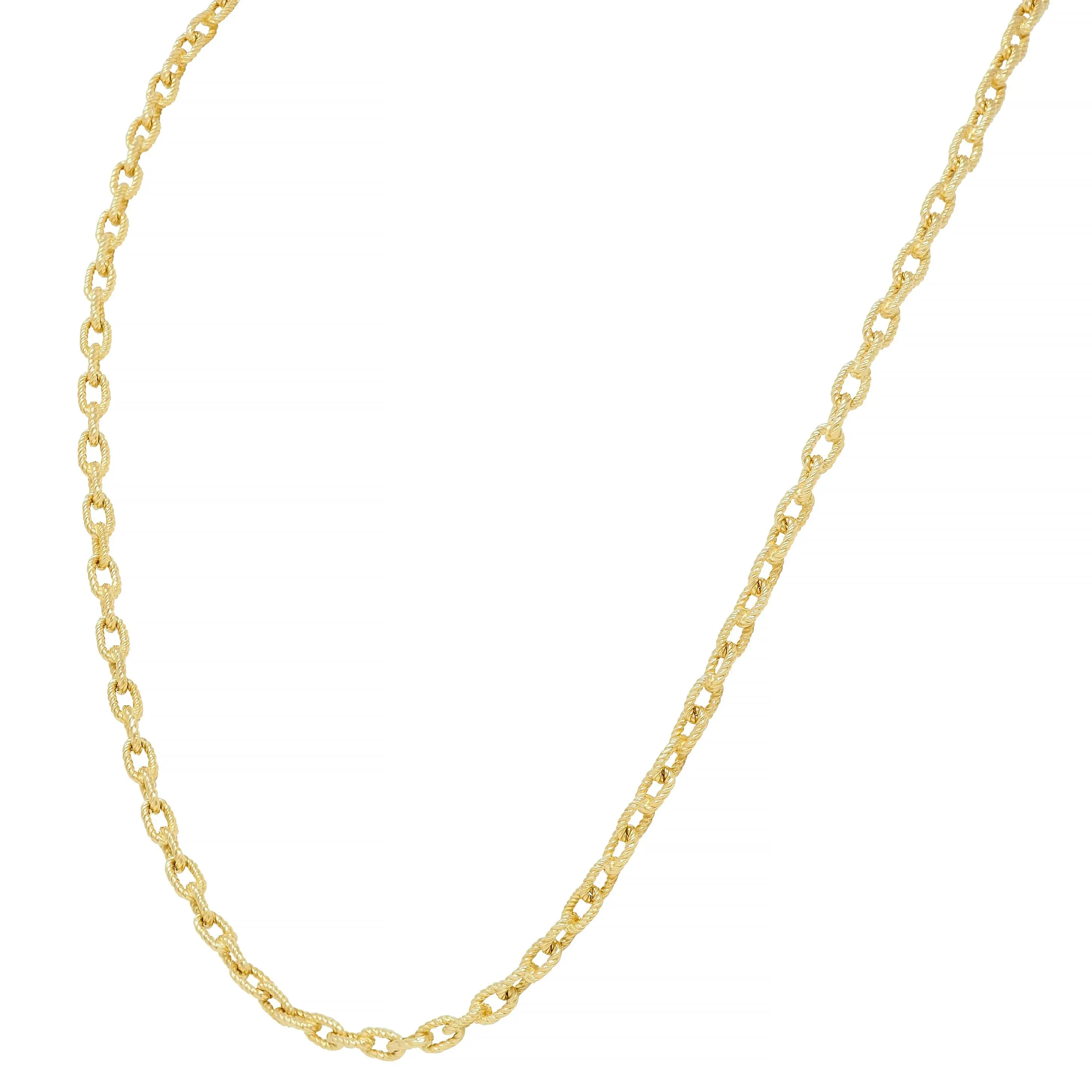 1960's 18 Karat Yellow Gold Twisted Rope Cable Link Chain Vintage Necklace