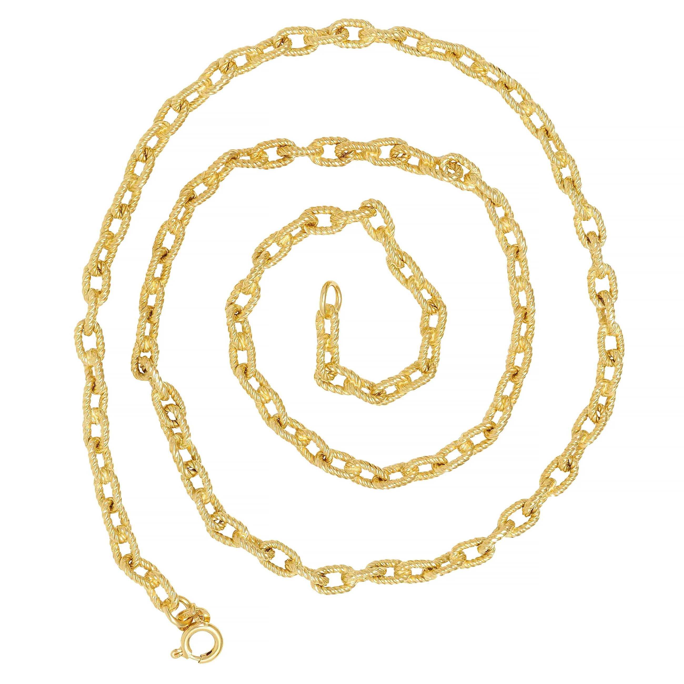 1960's 18 Karat Yellow Gold Twisted Rope Cable Link Chain Vintage Necklace