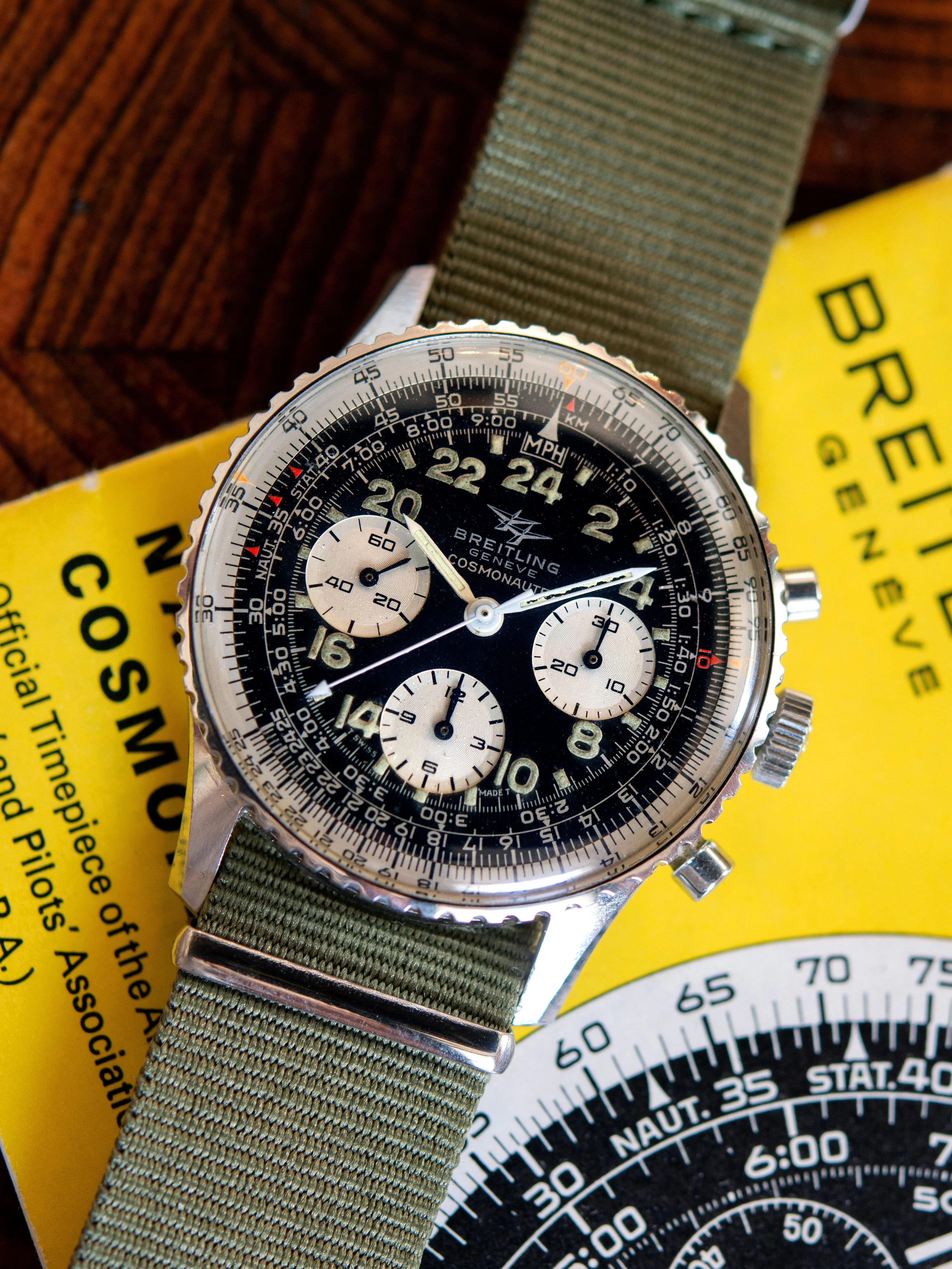 1969 Breitling Cosmonaute (Ref. 809) "Twin Jets" W/ Booklet & Letter From Air Canada Pilot Original Owner