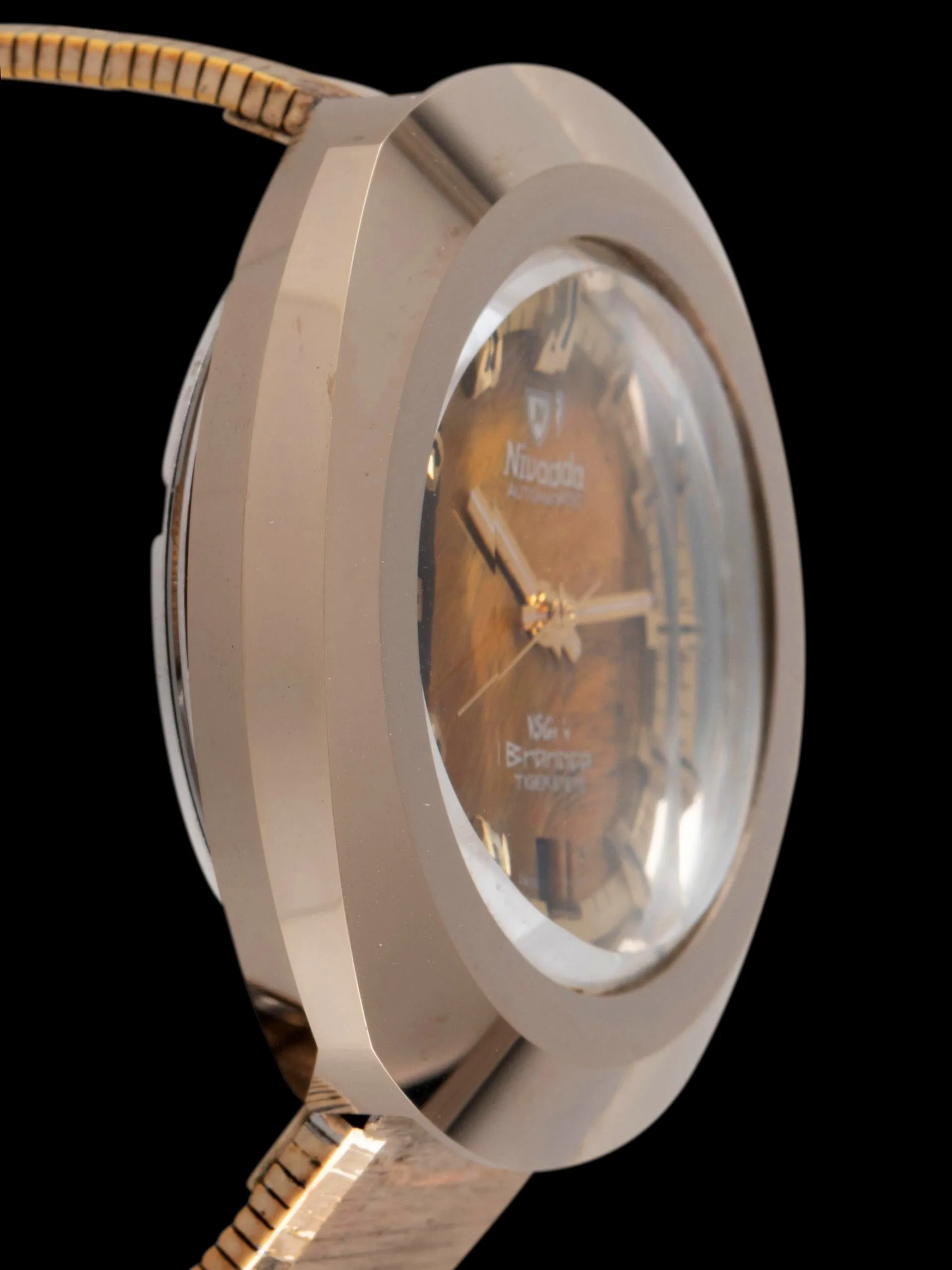 1970s Nivada Automatic Branca (Ref. 98216) Tiger Eye Stone Dial