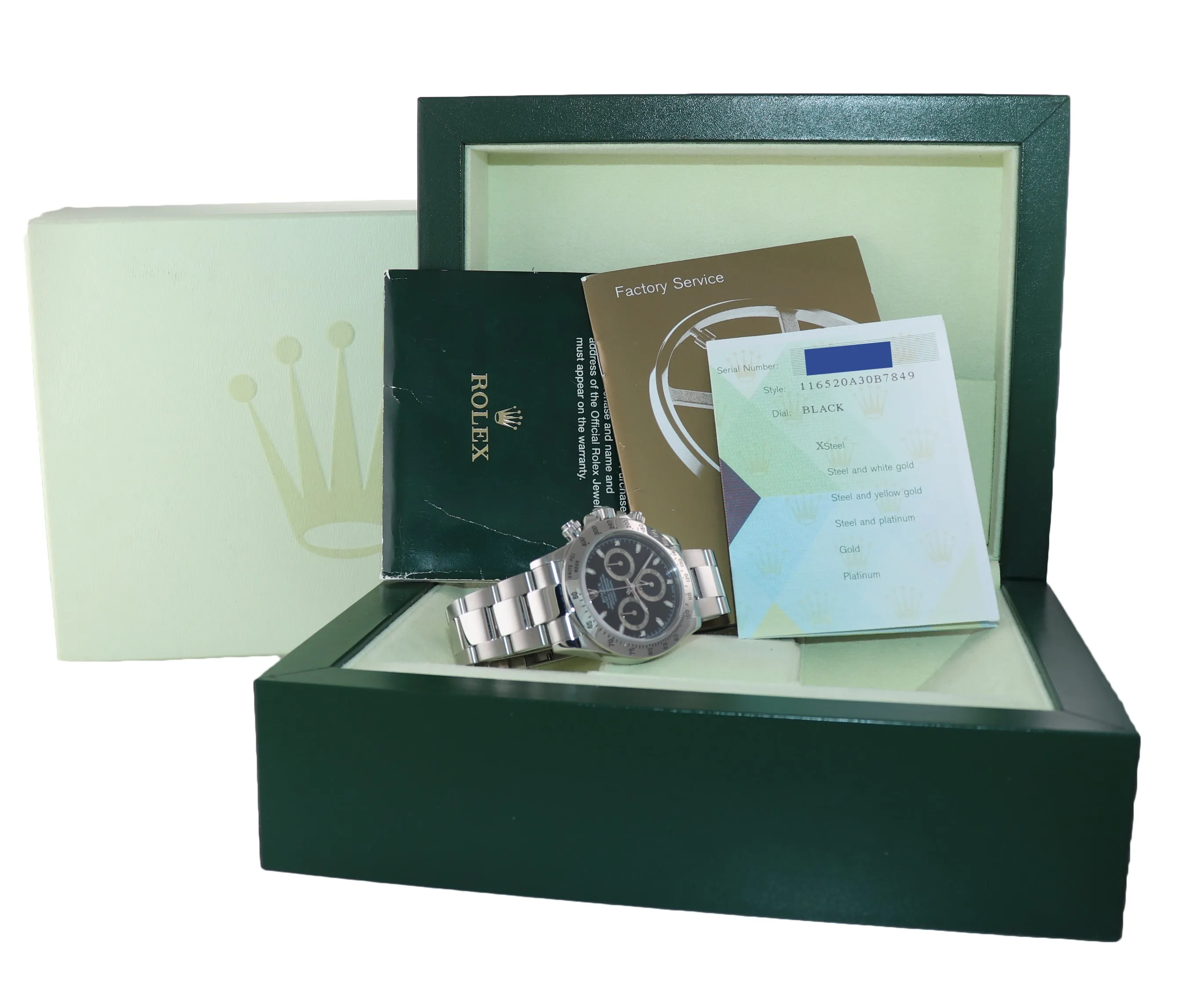 2004 PAPERS Rolex Daytona 116520 Black Dial Chrono Steel Watch Box