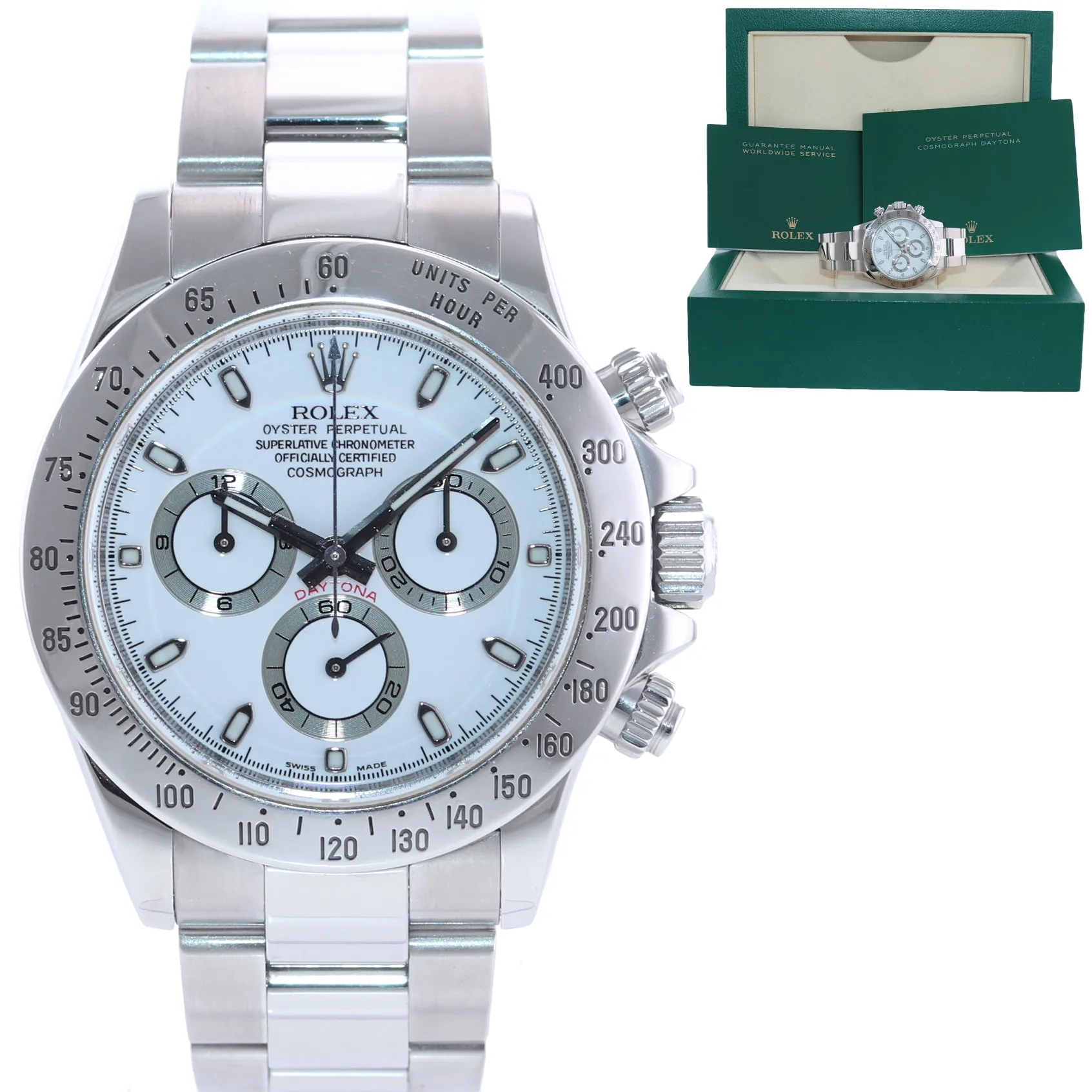 2007 Rolex Daytona 116520 White Dial Steel Chronograph 40mm Watch Box