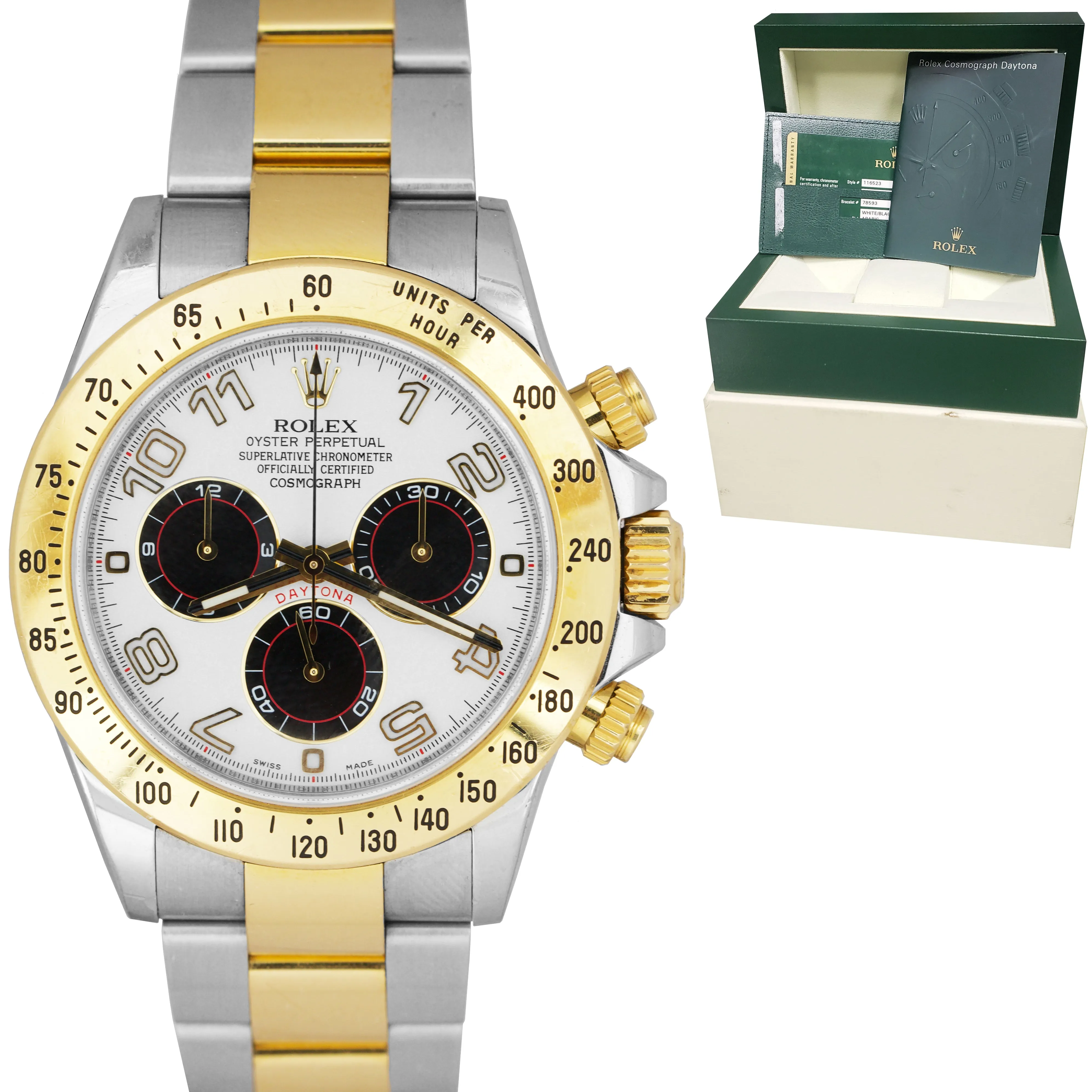 2011 Rolex Daytona White Arabic REHAUT PANDA Chronograph 40mm Watch 116523