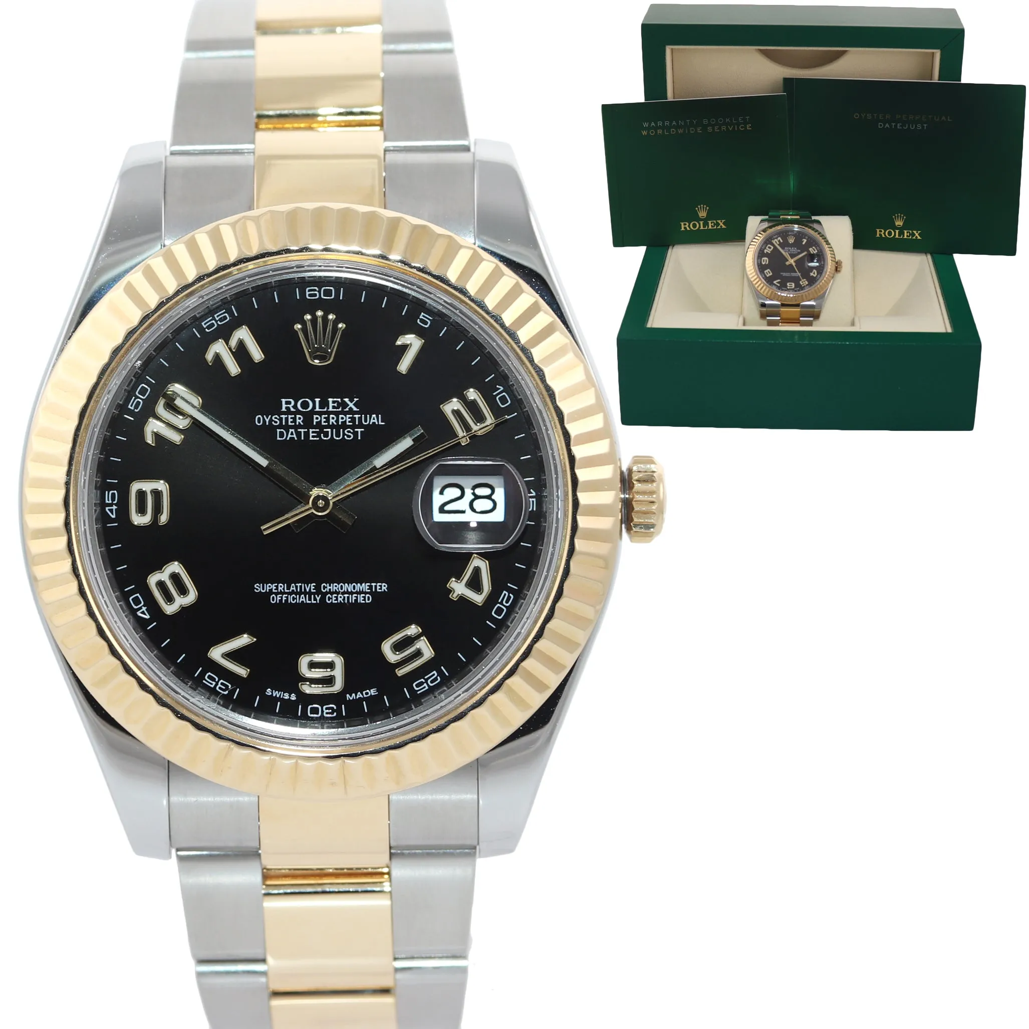 2017 Rolex Datejust II 2 116333 41mm Two-Tone Gold Steel Black Arabic Watch