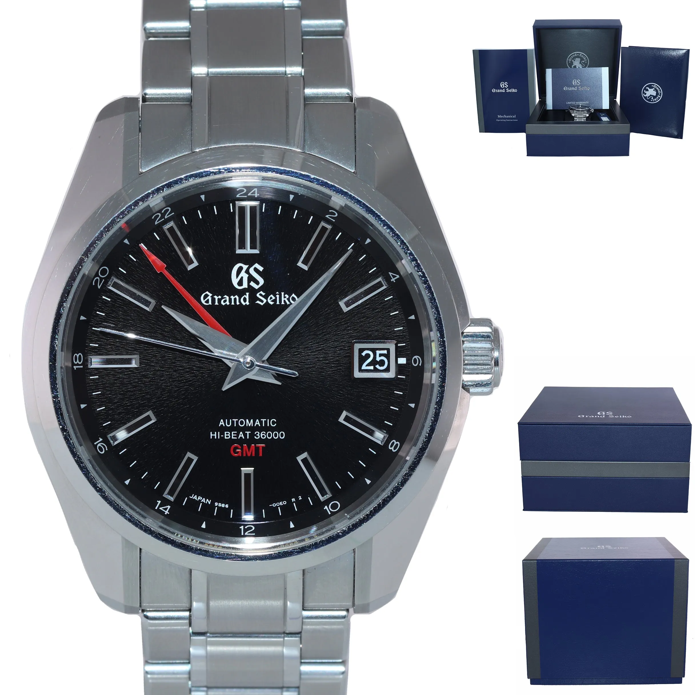 2021 PAPERS Grand Seiko Hi-Beat 36000 GMT SBGJ203 Black Steel 40mm Date Watch