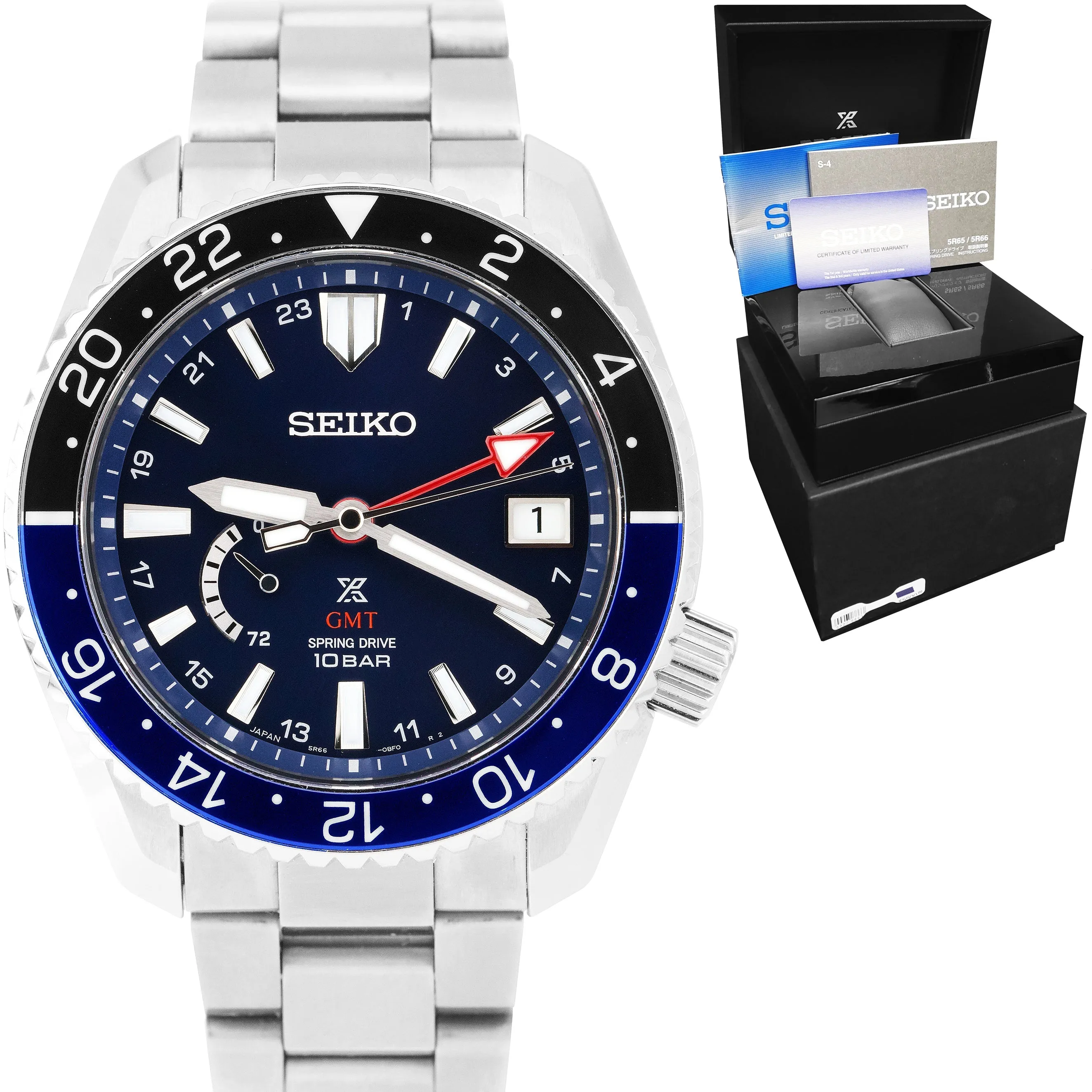 2021 Seiko Prospex Titanium Spring Drive Blue Batman 44.8mm Watch SNR033 B P