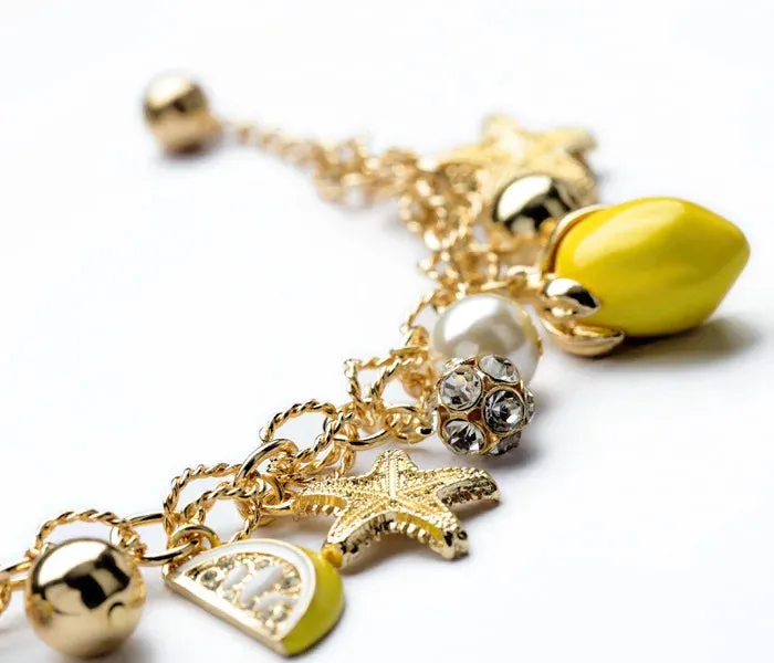 2022 New Arrival Bohemia Korean Fashion Starfish Pendant Lemon Fruit OL Lady Style Bracelet Women Bracelets& Bangles Jewelry