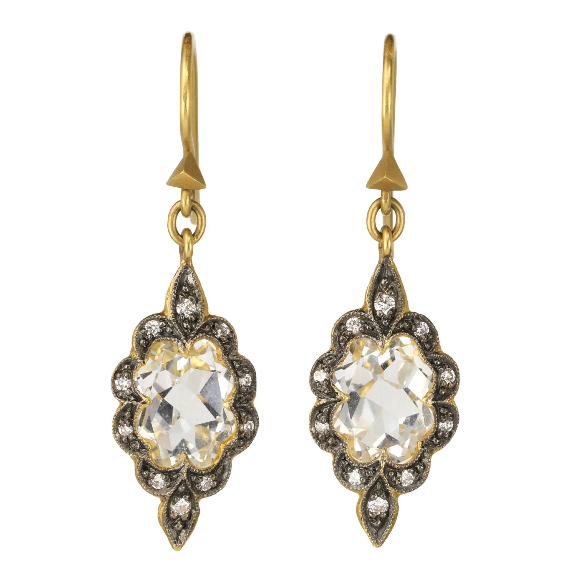 22K Gold and White Topaz "Small Scallop" Earrings with Diamonds
