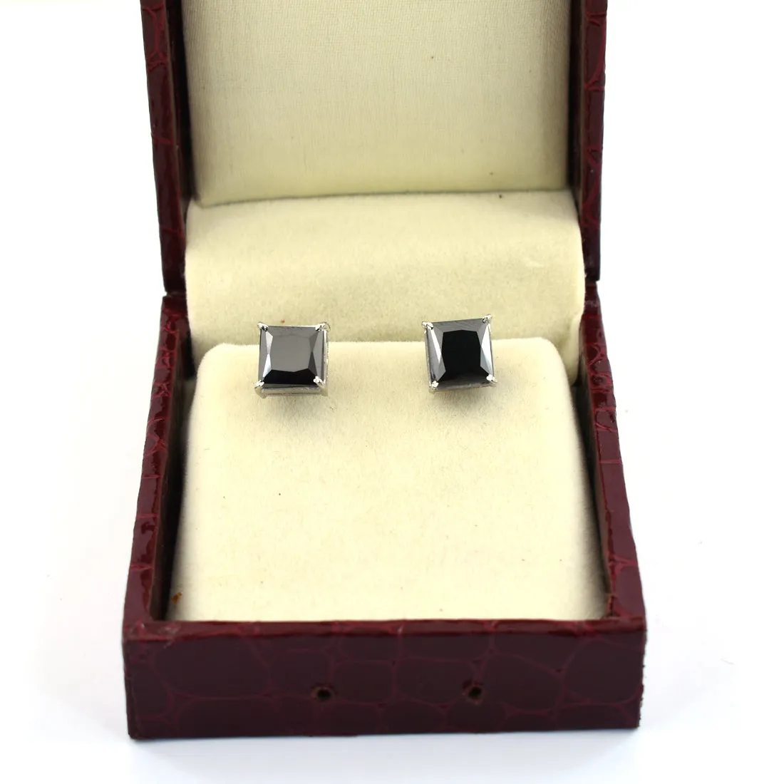 2.50 Ct AAA Certified Princess Cut Black Diamond Solitaire Studs in 925 Silver, Ideal Gift for Anniversary,Birthday