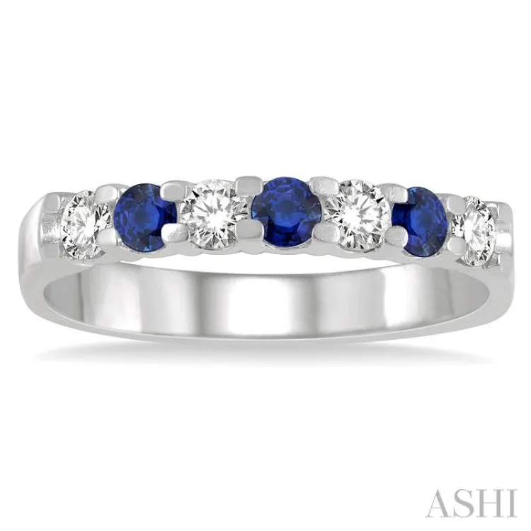 2.6 MM Sapphire and 1/4 ctw Round Cut Diamond Precious Wedding Band in 14K White Gold