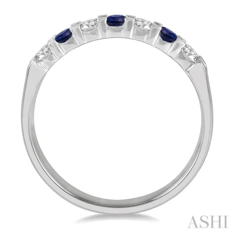 2.6 MM Sapphire and 1/4 ctw Round Cut Diamond Precious Wedding Band in 14K White Gold