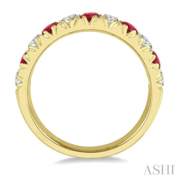 2.9 MM Ruby and 1/2 ctw Round Cut Diamond Precious Wedding Band in 14K Yellow Gold