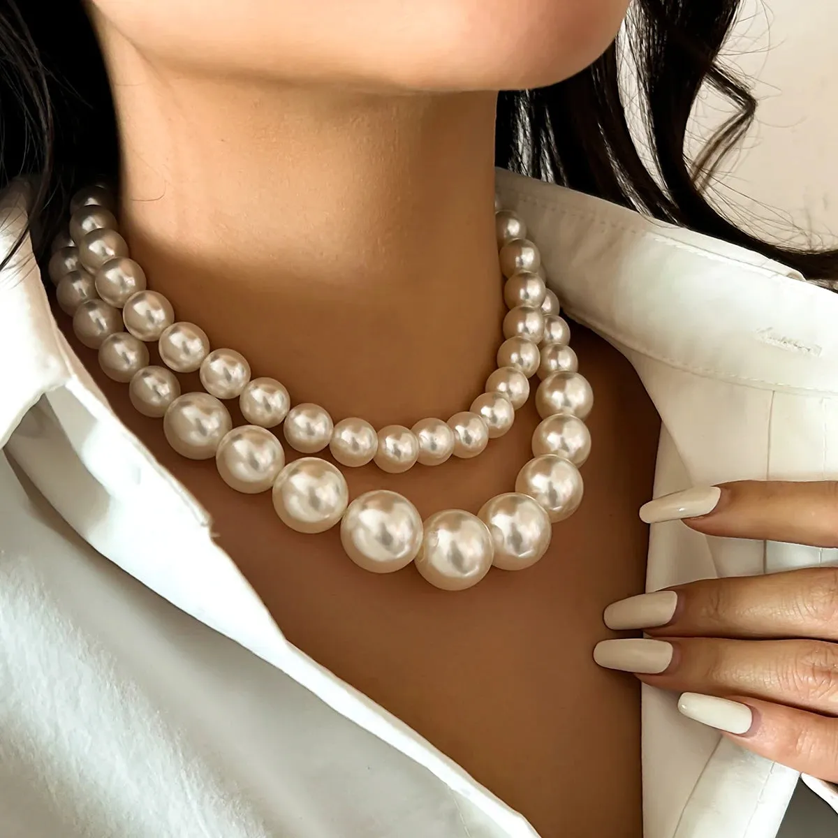 2pcs/set Imitation Pearl Beaded Choker Necklaces Collar Wedding Bridal Party Jewelry Gift
