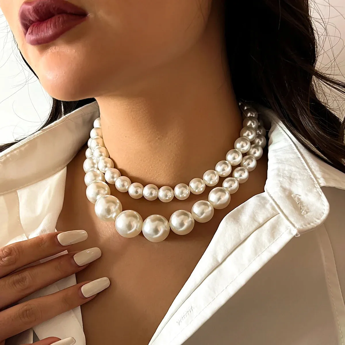 2pcs/set Imitation Pearl Beaded Choker Necklaces Collar Wedding Bridal Party Jewelry Gift