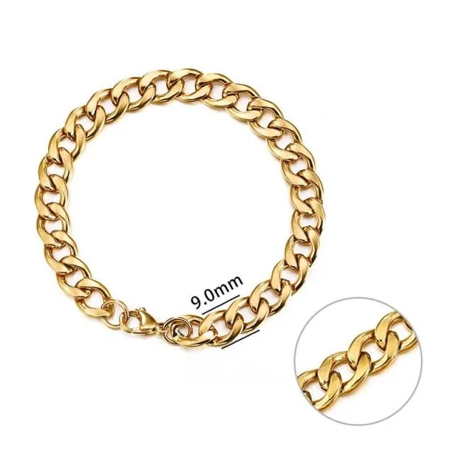 3-11 mm Men Chain Bracelet Stainless Steel Curb Cuban Link Chain Bracelet for Men Women Hip-hop Trendy Wrist Jewelry Gift