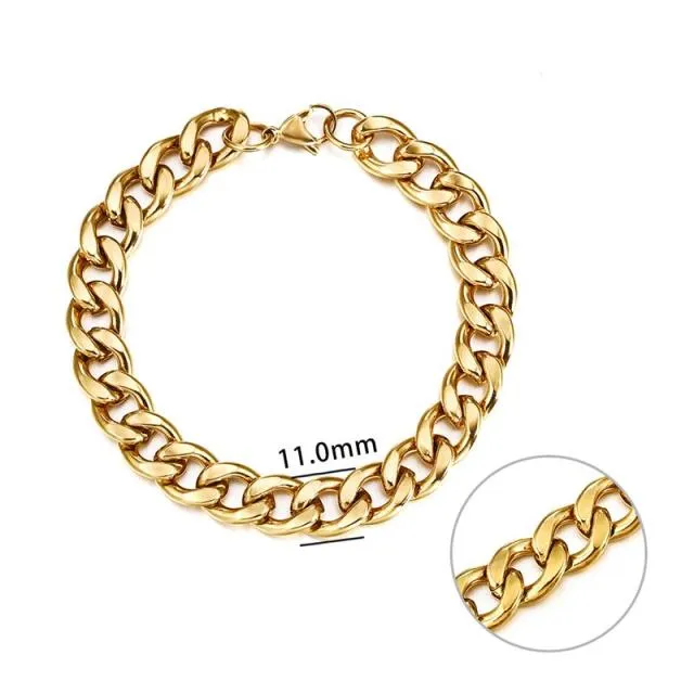 3-11 mm Men Chain Bracelet Stainless Steel Curb Cuban Link Chain Bracelet for Men Women Hip-hop Trendy Wrist Jewelry Gift