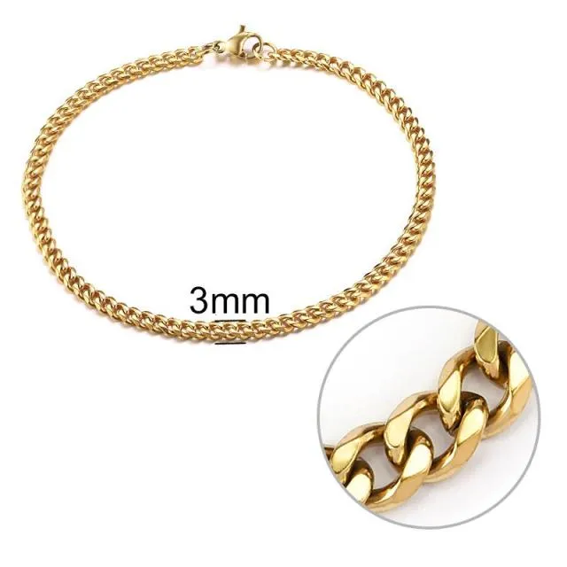 3-11 mm Men Chain Bracelet Stainless Steel Curb Cuban Link Chain Bracelet for Men Women Hip-hop Trendy Wrist Jewelry Gift