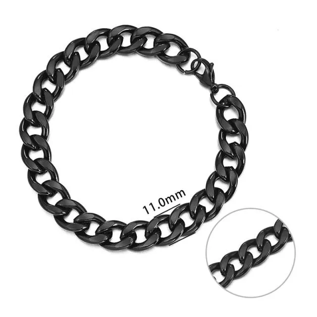 3-11 mm Men Chain Bracelet Stainless Steel Curb Cuban Link Chain Bracelet for Men Women Hip-hop Trendy Wrist Jewelry Gift