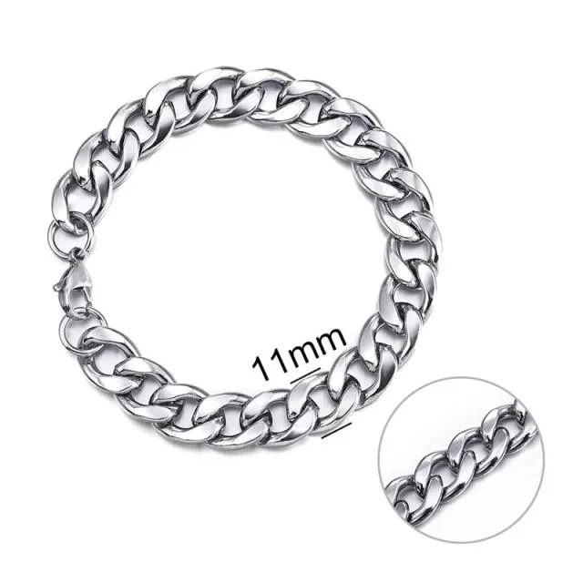 3-11 mm Men Chain Bracelet Stainless Steel Curb Cuban Link Chain Bracelet for Men Women Hip-hop Trendy Wrist Jewelry Gift