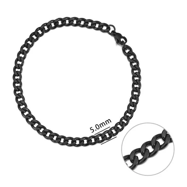 3-11 mm Men Chain Bracelet Stainless Steel Curb Cuban Link Chain Bracelet for Men Women Hip-hop Trendy Wrist Jewelry Gift