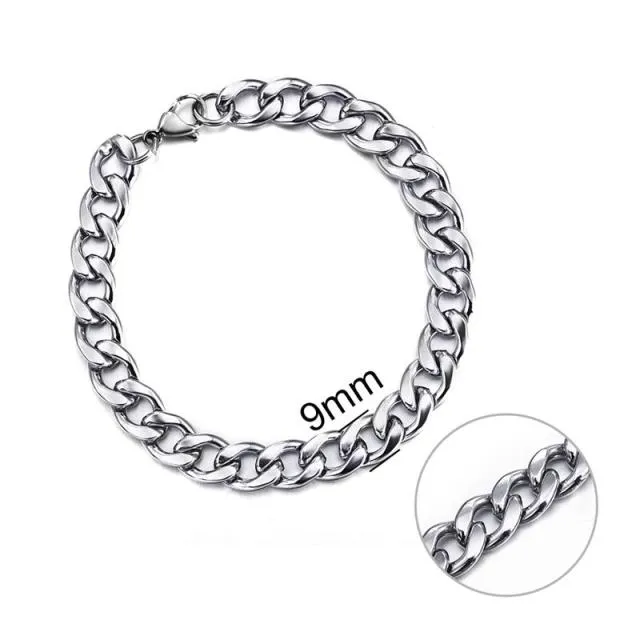 3-11 mm Men Chain Bracelet Stainless Steel Curb Cuban Link Chain Bracelet for Men Women Hip-hop Trendy Wrist Jewelry Gift