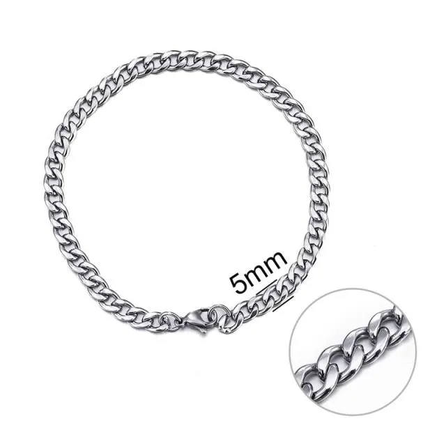 3-11 mm Men Chain Bracelet Stainless Steel Curb Cuban Link Chain Bracelet for Men Women Hip-hop Trendy Wrist Jewelry Gift