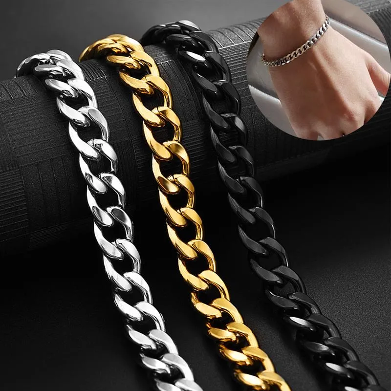 3-11 mm Men Chain Bracelet Stainless Steel Curb Cuban Link Chain Bracelet for Men Women Hip-hop Trendy Wrist Jewelry Gift