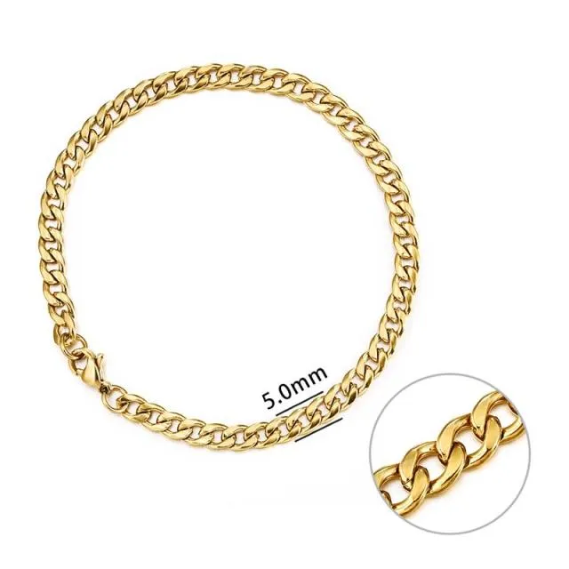 3-11 mm Men Chain Bracelet Stainless Steel Curb Cuban Link Chain Bracelet for Men Women Hip-hop Trendy Wrist Jewelry Gift