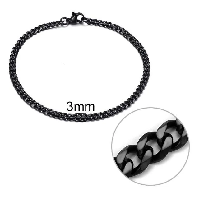 3-11 mm Men Chain Bracelet Stainless Steel Curb Cuban Link Chain Bracelet for Men Women Hip-hop Trendy Wrist Jewelry Gift
