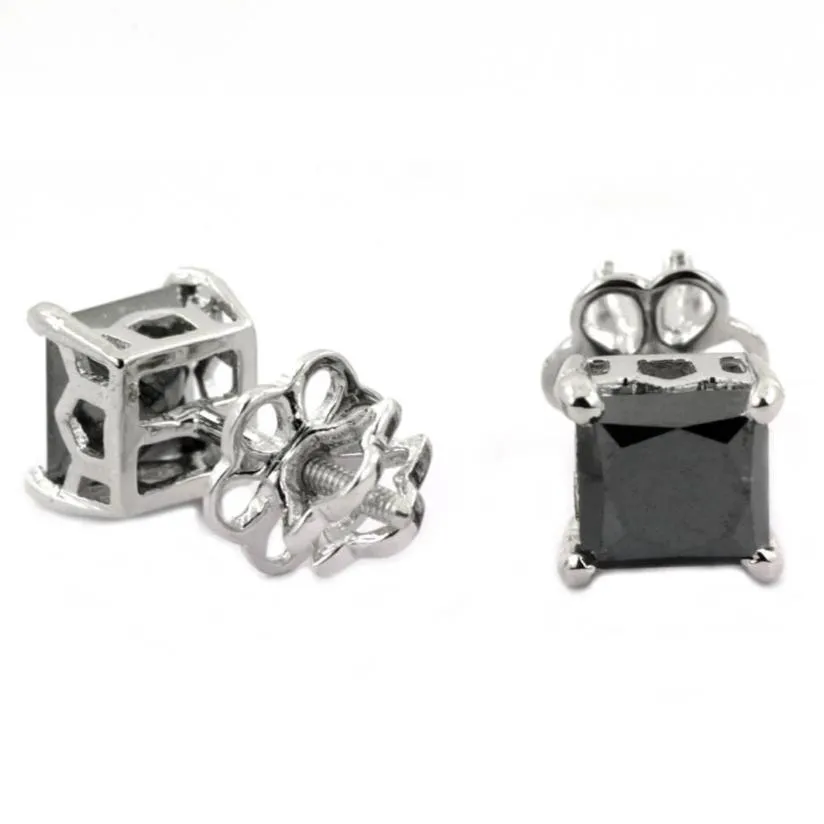 3 Ct AAA Certified Amazing Black Diamond Solitaire Studs in Princess Cut Design with Great Shine
