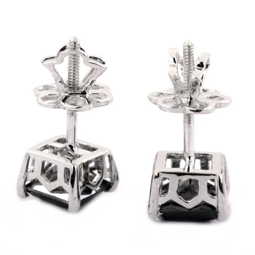3 Ct AAA Certified Amazing Black Diamond Solitaire Studs in Princess Cut Design with Great Shine