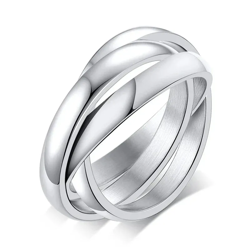 3 Rounds Love Ring Sets Women Stainless Steel Wedding Engagement Female Finger Jewelry