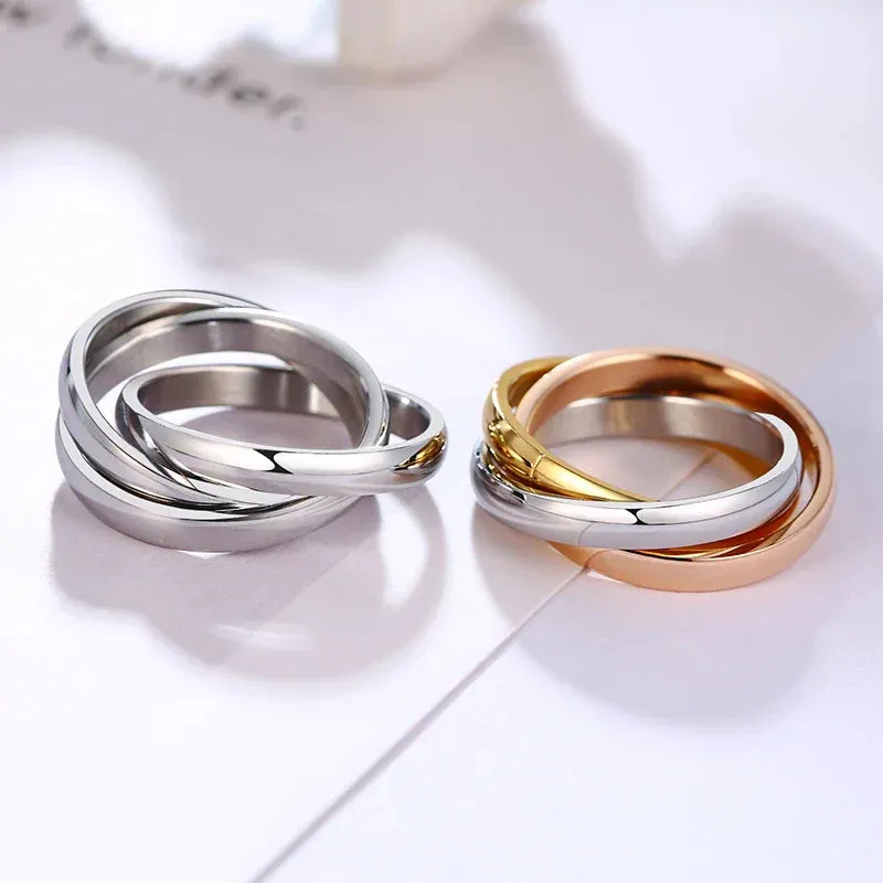 3 Rounds Love Ring Sets Women Stainless Steel Wedding Engagement Female Finger Jewelry