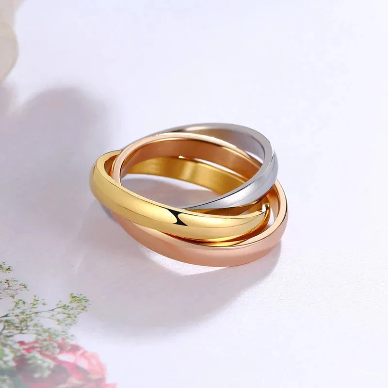 3 Rounds Love Ring Sets Women Stainless Steel Wedding Engagement Female Finger Jewelry