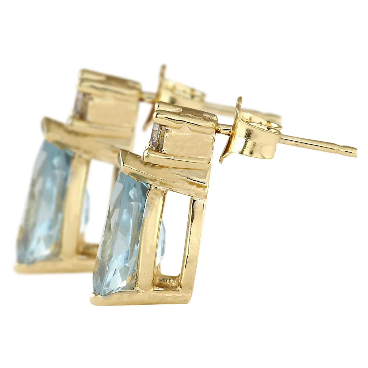 3.52 Carat Natural Aquamarine 14K Yellow Gold Diamond Earrings