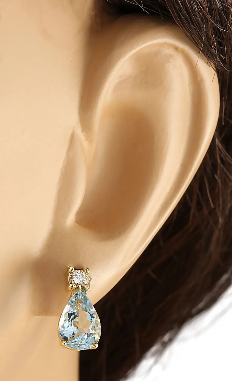 3.52 Carat Natural Aquamarine 14K Yellow Gold Diamond Earrings