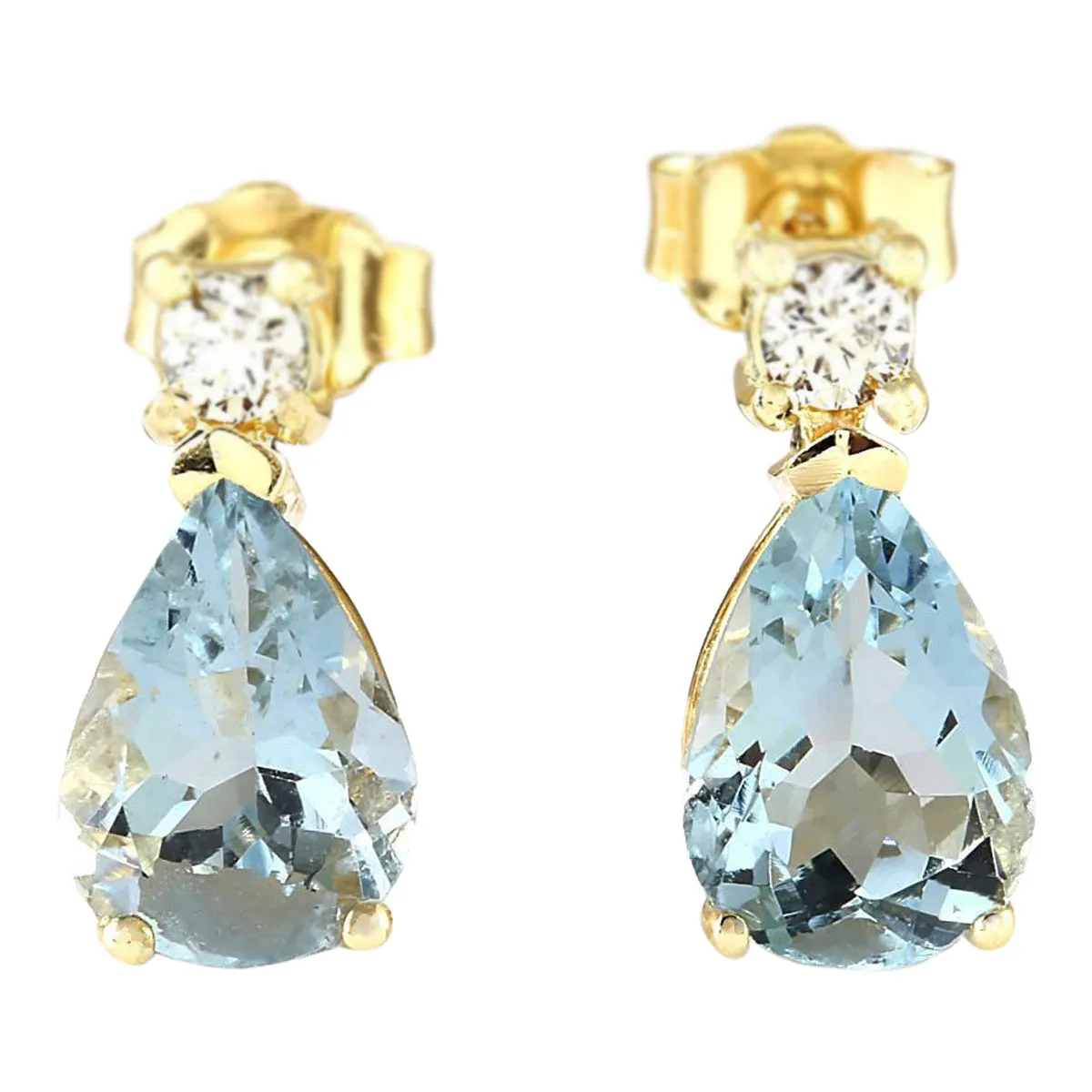 3.52 Carat Natural Aquamarine 14K Yellow Gold Diamond Earrings