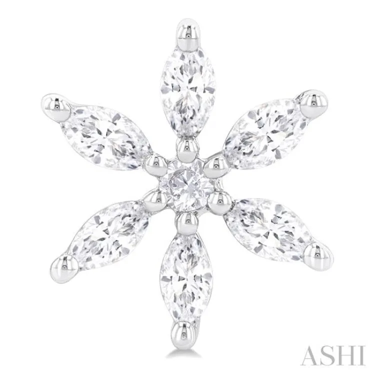 3/8 ctw Floral Motif Marquise and Round Cut Diamond Fashion Stud Earring in 14K White Gold