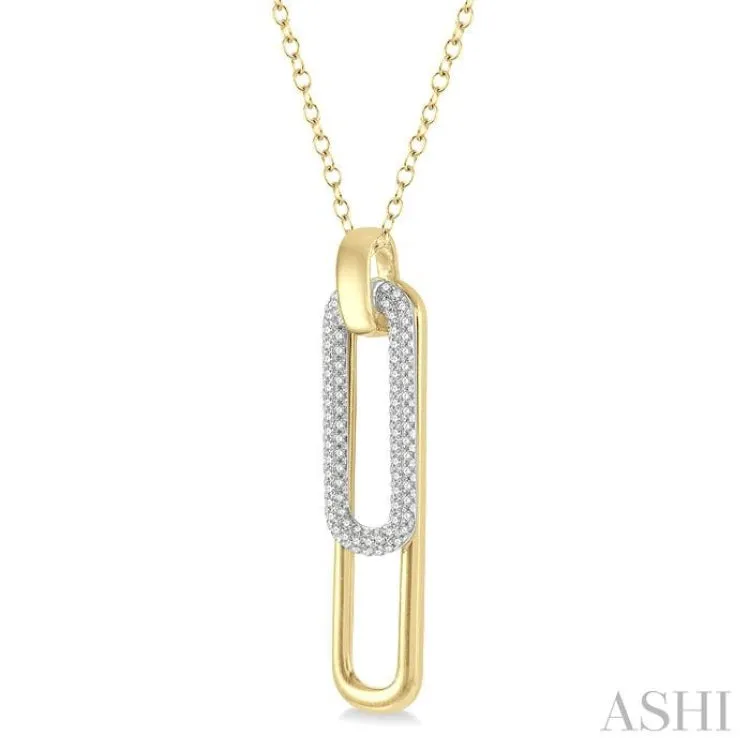 3/8 ctw Two Tone Paperclip Round Cut Diamond Pendant With Chain in 14K Yellow and White Gold