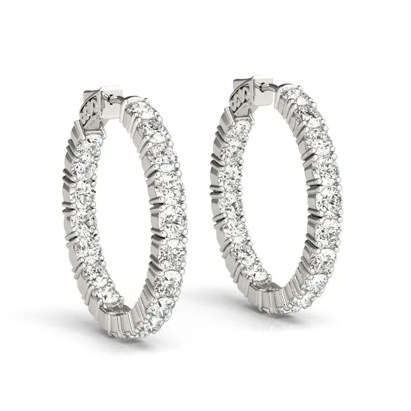4 Ct - 9 Ct Diamond Inside Outside Hoops W/ Vault Lock 14k White Gold Lab Grown (G-H, VS)