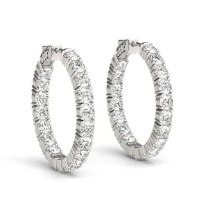 4 Ct - 9 Ct Diamond Inside Outside Hoops W/ Vault Lock 14k White Gold Lab Grown (G-H, VS)
