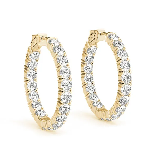 4 Ct - 9 Ct Diamond Inside Outside Hoops W/ Vault Lock 14k White Gold Lab Grown (G-H, VS)