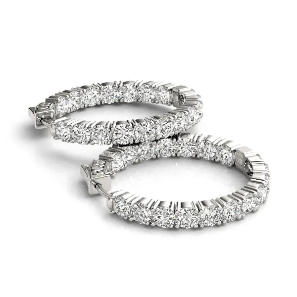4 Ct - 9 Ct Diamond Inside Outside Hoops W/ Vault Lock 14k White Gold Lab Grown (G-H, VS)