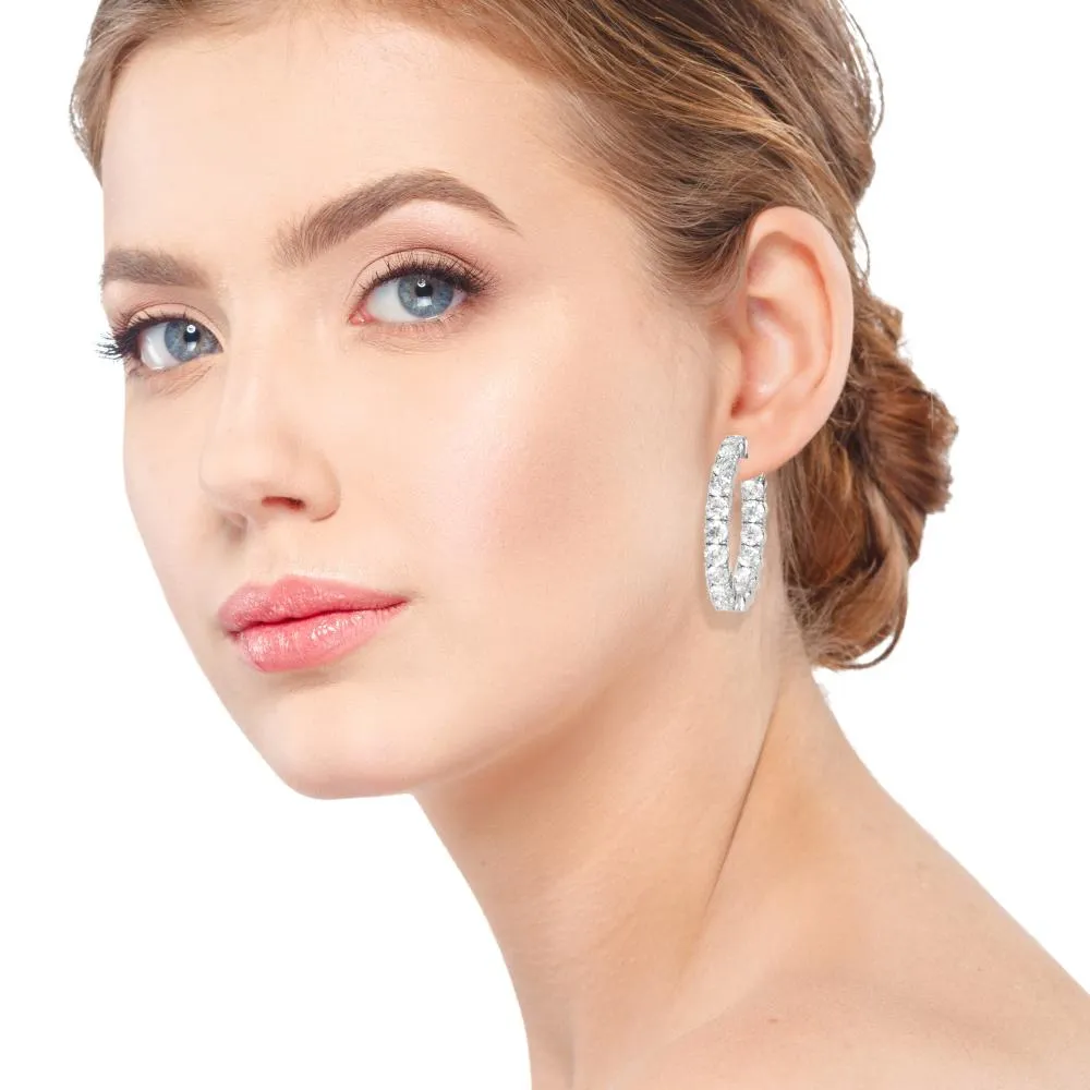 4 Ct - 9 Ct Diamond Inside Outside Hoops W/ Vault Lock 14k White Gold Lab Grown (G-H, VS)
