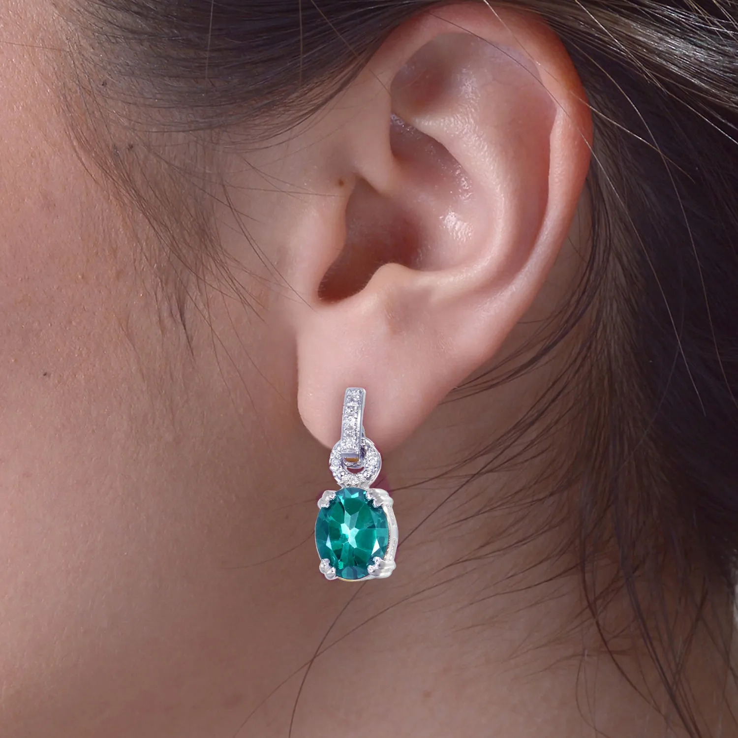 4.50 cttw Green Topaz Dangle Earrings .925 Sterling Silver Rhodium 10x8 MM Oval